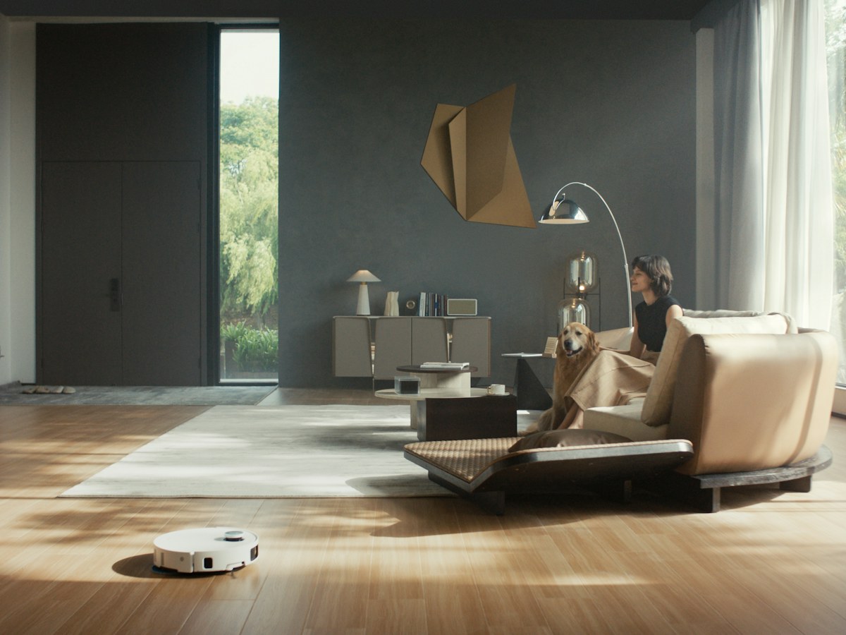 Robot vacuum cleaner on a wooden floor